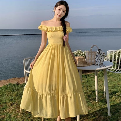 Robe longue unie à épaules dénudées