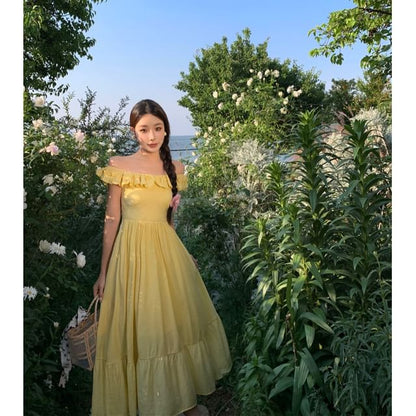 Robe longue unie à épaules dénudées