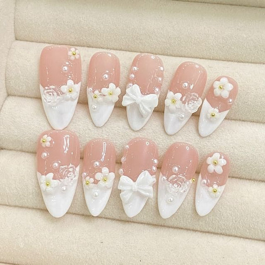 Floral Bow Press On Nail