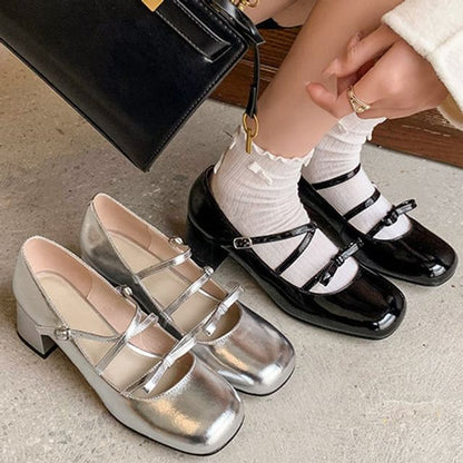 Chunky Jane Bow Pumps Strappy Heel Mary