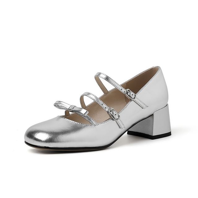 Chunky Jane Bow Pumps Strappy Heel Mary