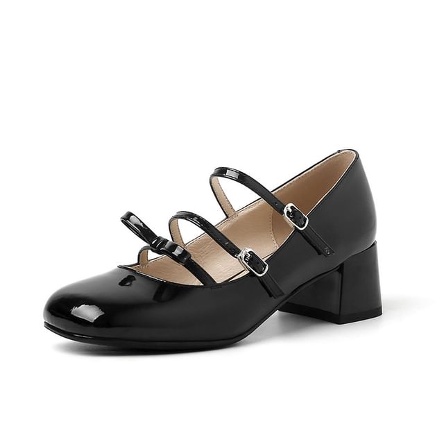 Chunky Jane Bow Pumps Strappy Heel Mary