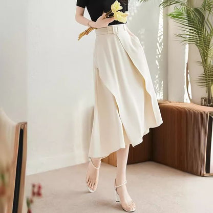 Jupe midi taille haute à volants unis A