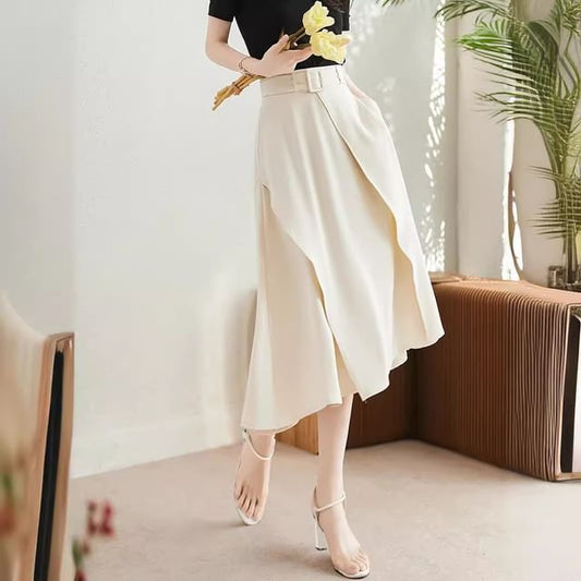 Jupe midi taille haute à volants unis A