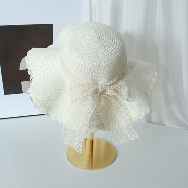 Lace Bow Straw Hat