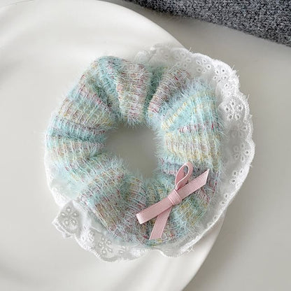 Bow Lace Trim Knit Scrunchie