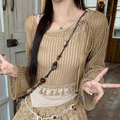 Mini Tassel Asymmetrical Detail Cropped / Top Mid Cami Rise Waist Plain Beaded Chain Skirt Distressed Sweater A-Line