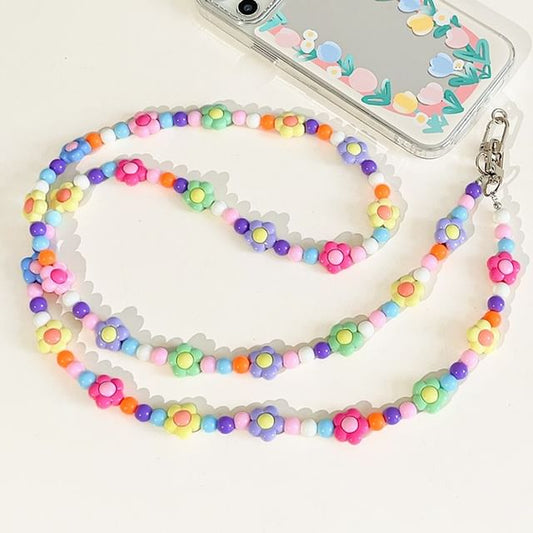 Lanyard Bead Crystal Faux Phone Floral