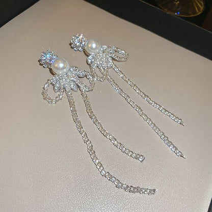 Ribbon Rhinestone Earring Drop Necklace /