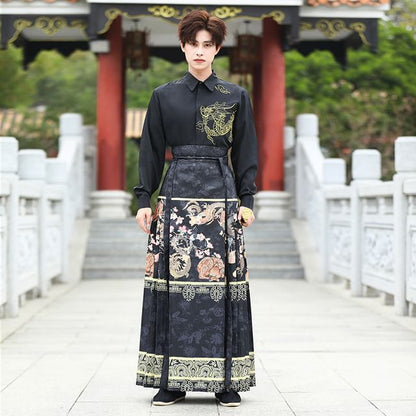 Dragon Embroidered Shirt / Dragon Print Maxi Ma Mian Skirt