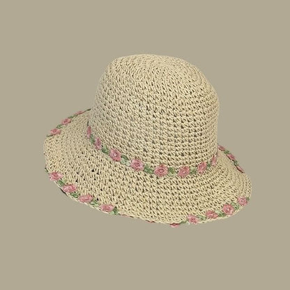 Straw Hat Embroidered Sun Floral