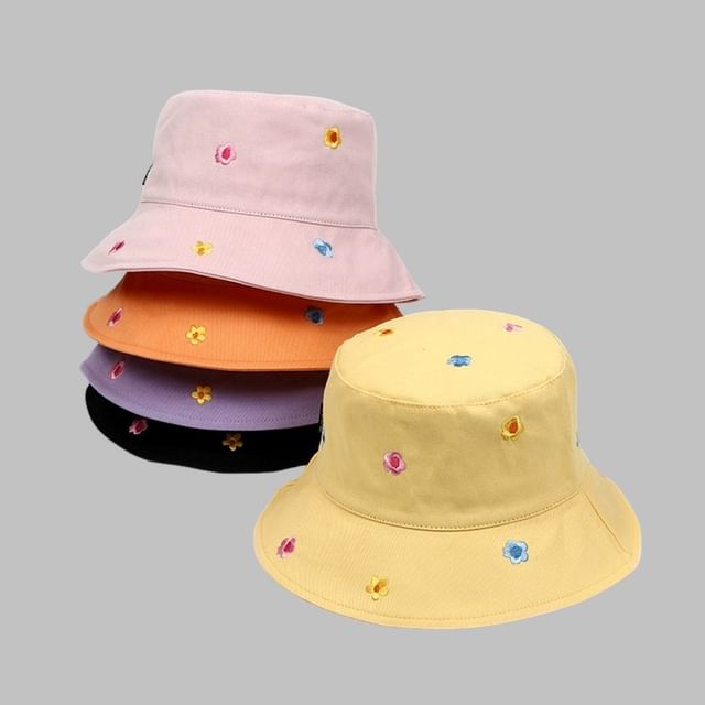 Floral Hat Embroidered Bucket