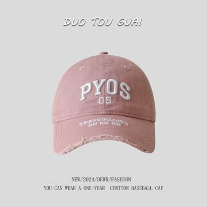 Frayed Baseball Embroidered Lettering Cap