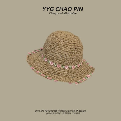 Straw Hat Embroidered Sun Floral