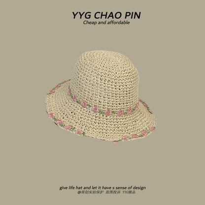 Straw Hat Embroidered Sun Floral