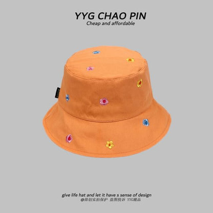 Floral Hat Embroidered Bucket