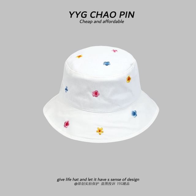 Floral Hat Embroidered Bucket