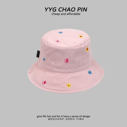Floral Hat Embroidered Bucket