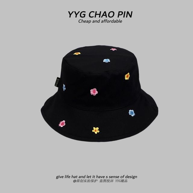 Floral Hat Embroidered Bucket