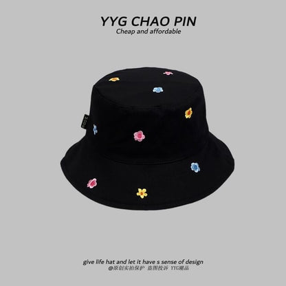 Floral Hat Embroidered Bucket