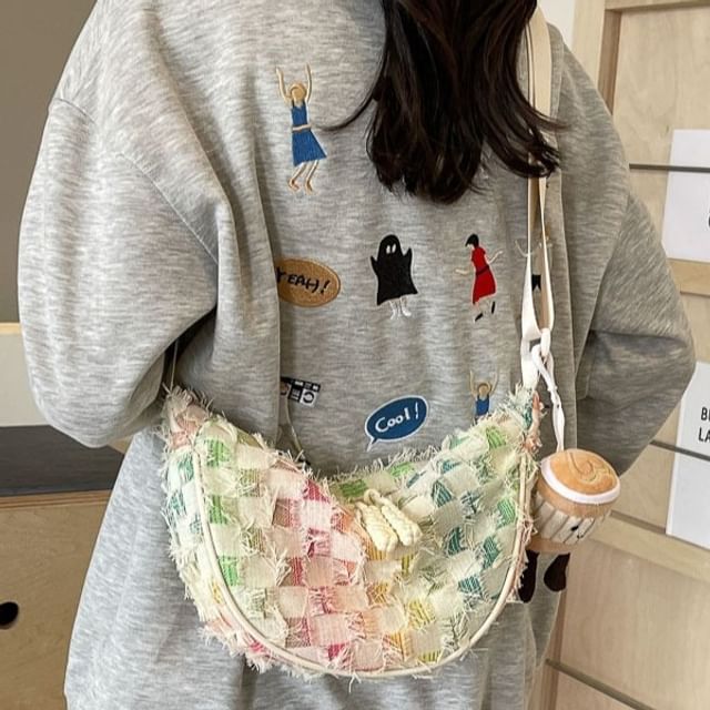 Crossbody Bag Distressed Fabric Patterned