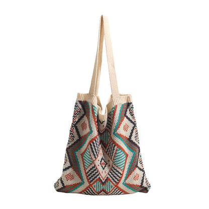 Tote Patterned Geometric Knit Bag