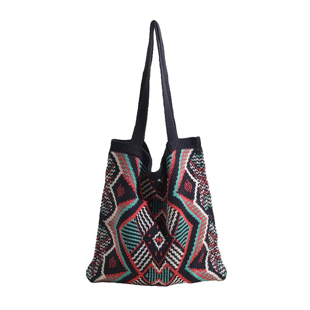 Tote Patterned Geometric Knit Bag