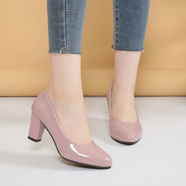 Block Patent Heel Pumps