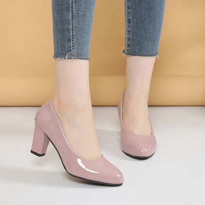 Block Patent Heel Pumps