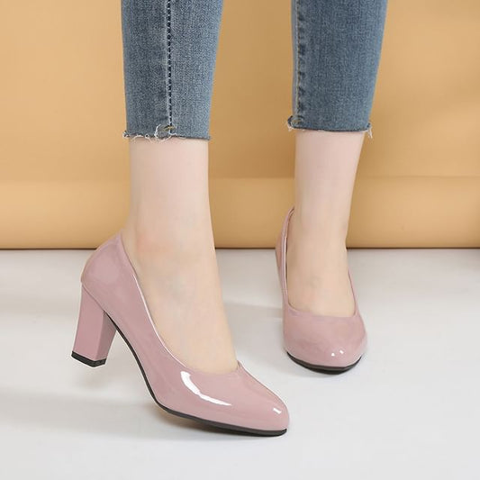 Block Patent Heel Pumps