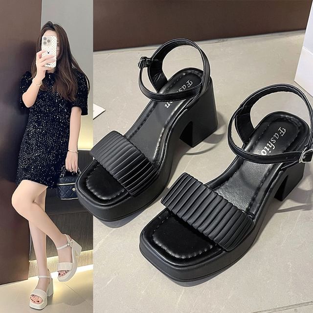 Block Sandals Toe Square Heel