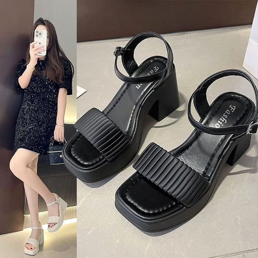 Block Sandals Toe Square Heel
