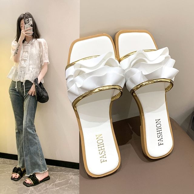 Ruffle Square Sandals Slide Toe