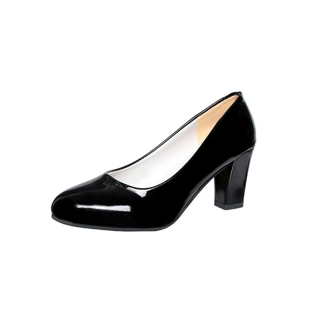 Block Patent Heel Pumps