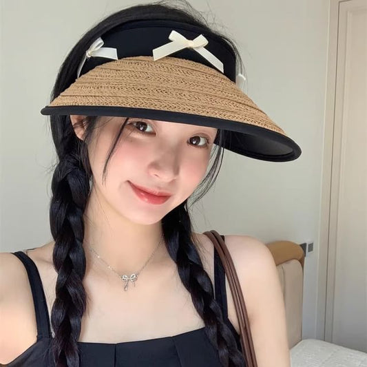 Hat Ribbon Straw Sun Piped