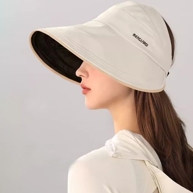 Lettering Embroidered Open Top Sun Hat