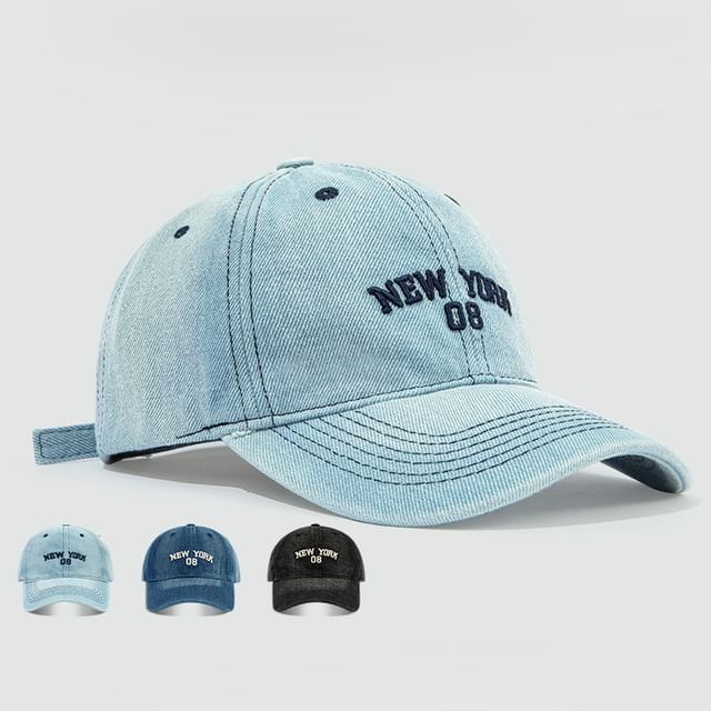 Lettering Embroidered Denim Baseball Cap