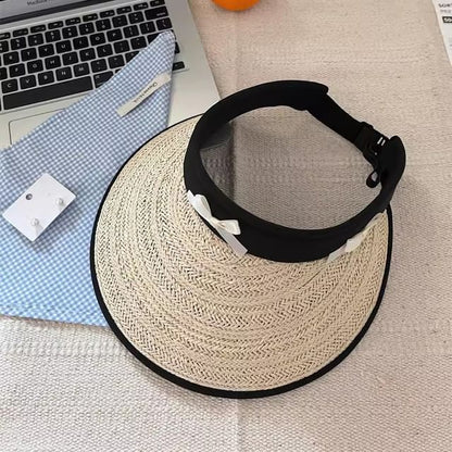 Hat Ribbon Straw Sun Piped