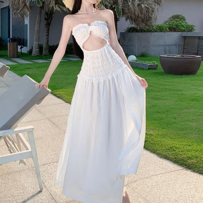 A-Line Cutout Maxi Dress Slit Plain Tube