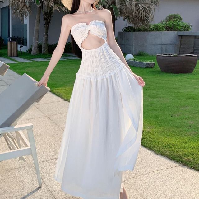 A-Line Cutout Maxi Dress Slit Plain Tube