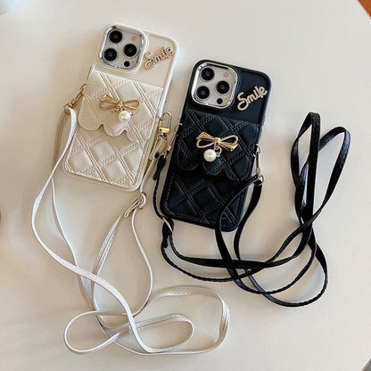 Leather Case Card Holder Lanyard Phone Faux