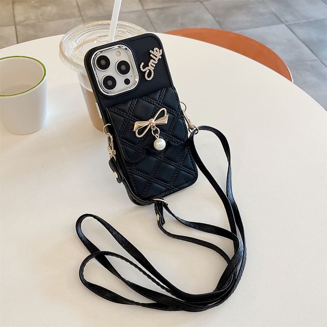 Leather Case Card Holder Lanyard Phone Faux