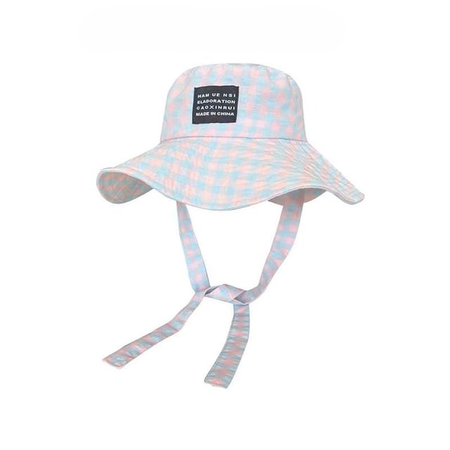 Lettering Applique Bucket Hat Plaid