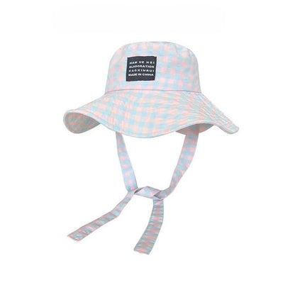 Lettering Applique Bucket Hat Plaid