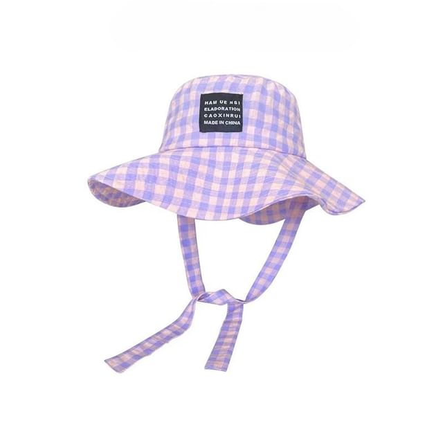 Lettering Applique Bucket Hat Plaid