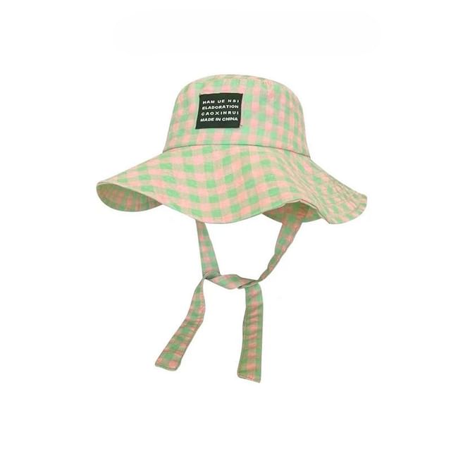 Lettering Applique Bucket Hat Plaid