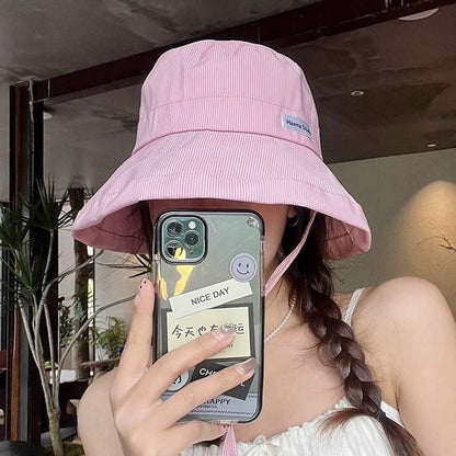 Lettering Bucket Hat Striped Applique