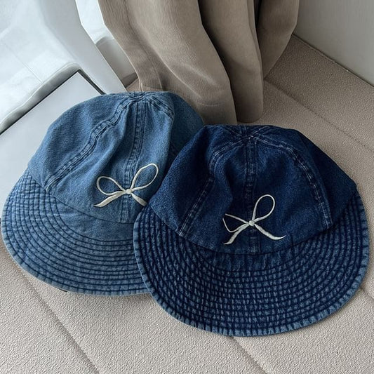 Bow Washed Wide Embroidered Denim Brim Cap