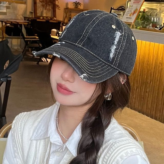 Distressed Washed Cap Baseball Denim