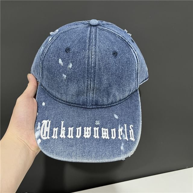 Embroidered Washed Baseball Lettering Denim Cap